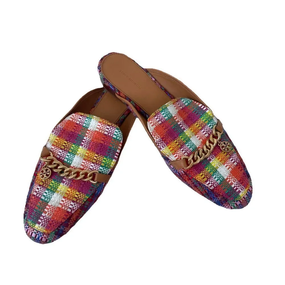 TORY BURCH MINI BENTON LOAFER SLIDE W/ CHARM IN POPPY RED MULTI SIZE US  10.5 M